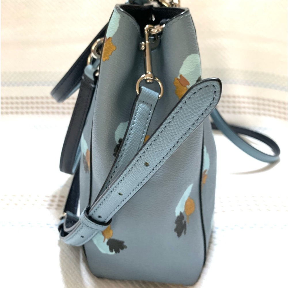 Coach Minetta Multi Compartment Floral Satchel/Crossbody Dusty Light Blue Bag - Picture 5 of 13